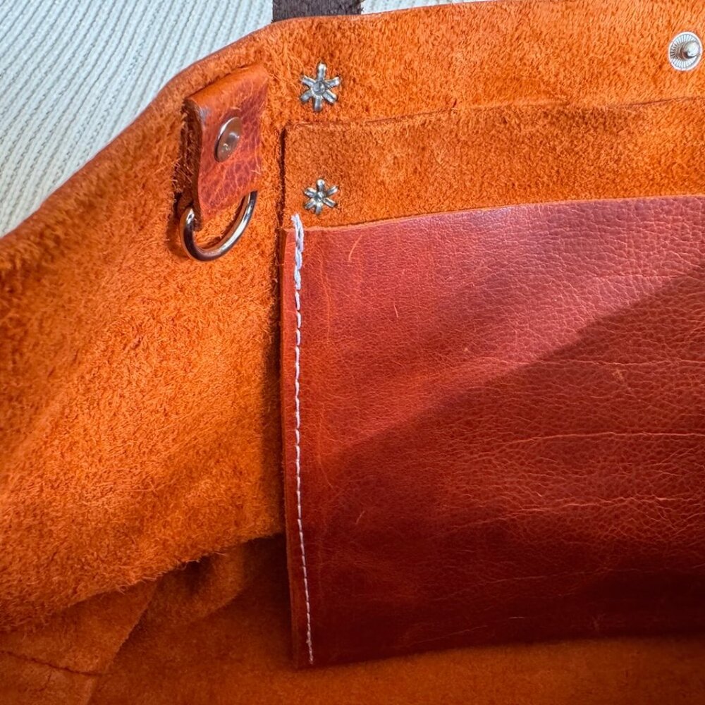 Custome Leather Tote by Home State Made - Sturdy Orange Leather with Brown Strap - Picture 6 of 7